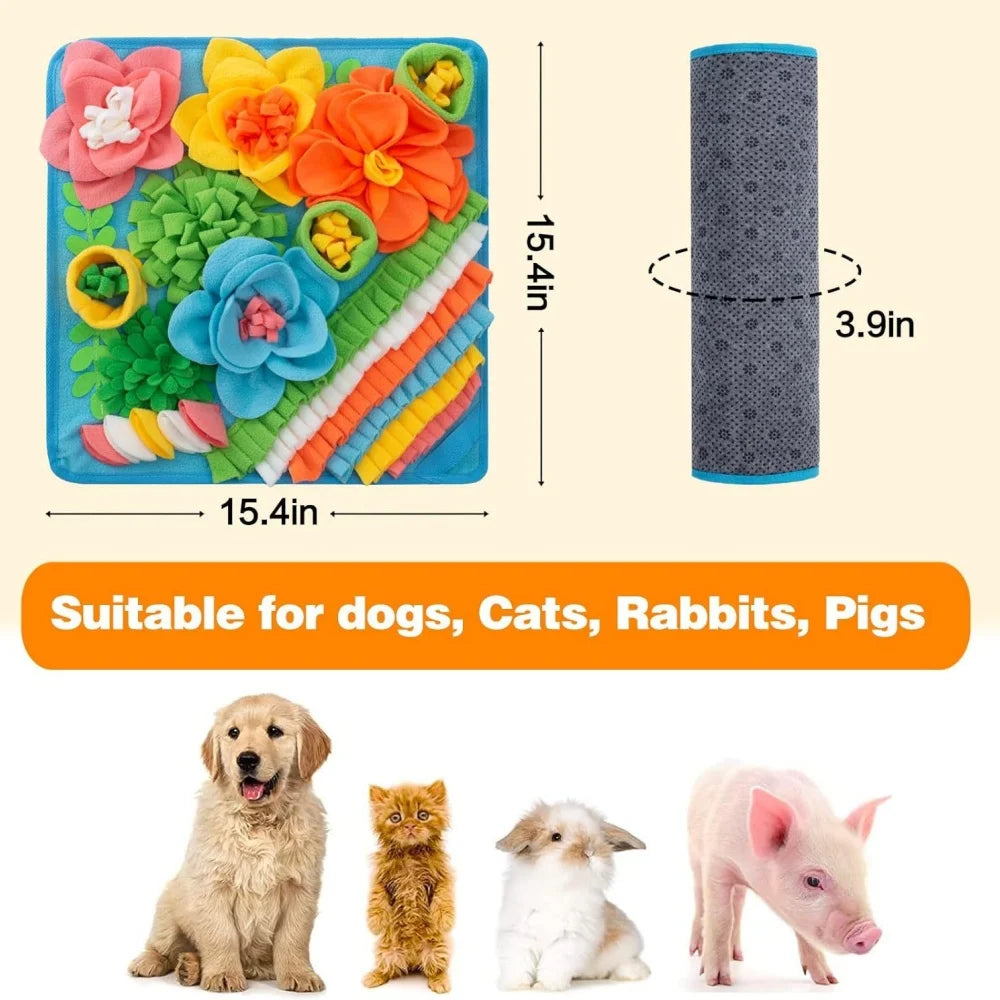 Pet Slow Food Puzzle Mat Pet Feeding Blanket Sniffing Training Mat Toy Interactive Cute Floral Design Fun Feeding Mat Supplies