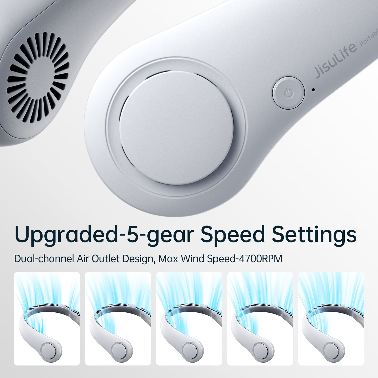 Portable Neck Fan, Rechargeable Wearable Fan, Bladeless Hands-Free Cooling, Quiet 25Db, 5 Speeds, 16H Battery Life, Essential for Indoor/Outdoor, Gift for Women, Men - White