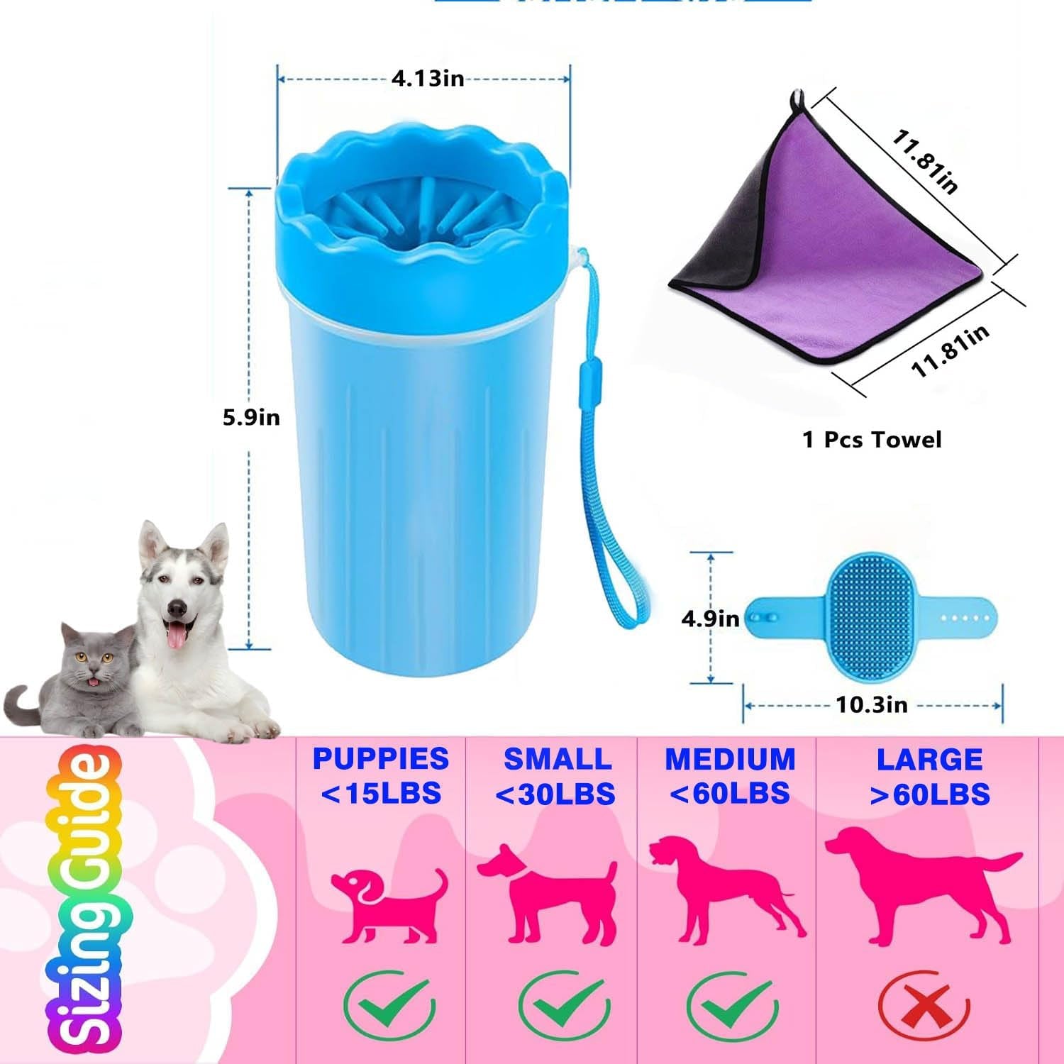 Revolutionary Dog Paw Cleaner - Effortlessly Clean Your Pet's Paws with Included Towel & Brush for Small to Medium Dogs and Cats