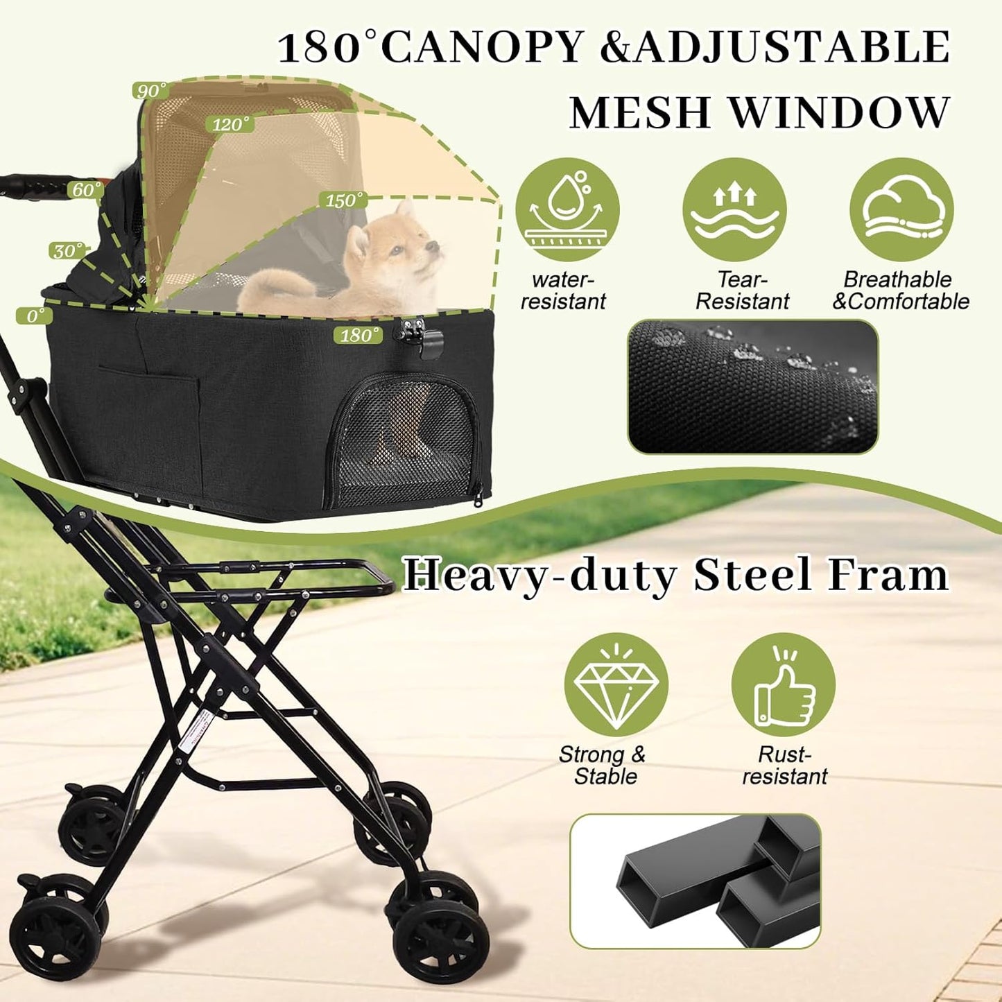 Pet Stroller for Dogs and Cats, 4 in 1 Cat Strollers for 2 Cats, Foldable Dog Stroller for Medium Dogs 20 Lbs with Cup Holder and Storage Bag, Suitable for All-Terrain, Dog Gifts