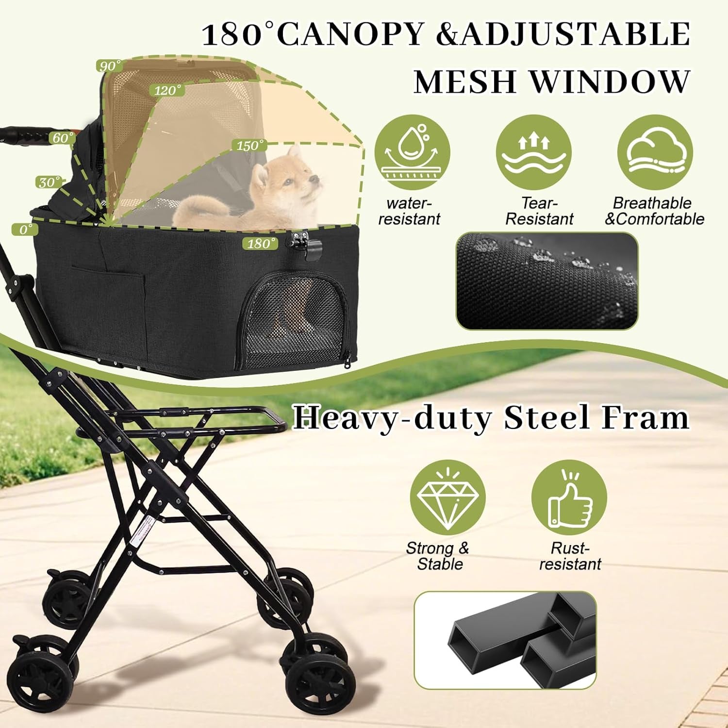 Pet Stroller for Dogs and Cats, 4 in 1 Cat Strollers for 2 Cats, Foldable Dog Stroller for Medium Dogs 20 Lbs with Cup Holder and Storage Bag, Suitable for All-Terrain, Dog Gifts