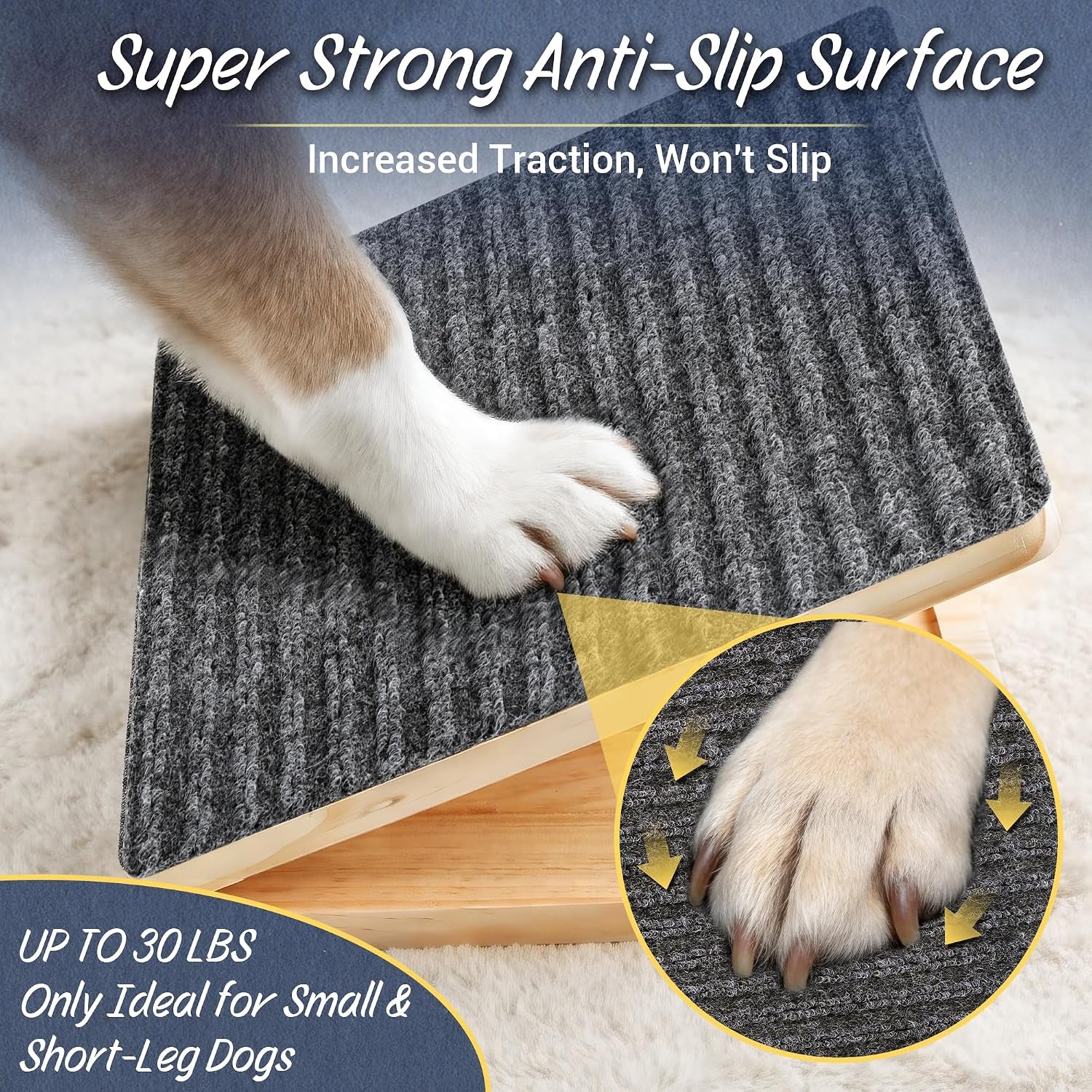 Dog Ramp for Stairs 2 Pack - Adjustable Wooden Stair Wedges for Small Dogs, Foldable Indoor Dog Stair Ramp with Triangular Support and Non-Slip Pads for Senior and Short-Legged Pets
