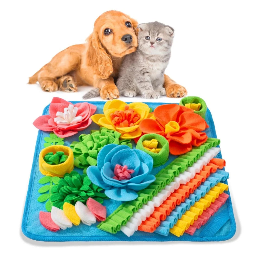 Pet Slow Food Puzzle Mat Pet Feeding Blanket Sniffing Training Mat Toy Interactive Cute Floral Design Fun Feeding Mat Supplies