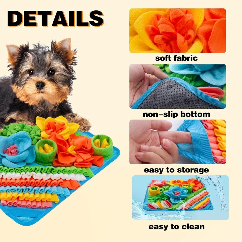 Pet Slow Food Puzzle Mat Pet Feeding Blanket Sniffing Training Mat Toy Interactive Cute Floral Design Fun Feeding Mat Supplies
