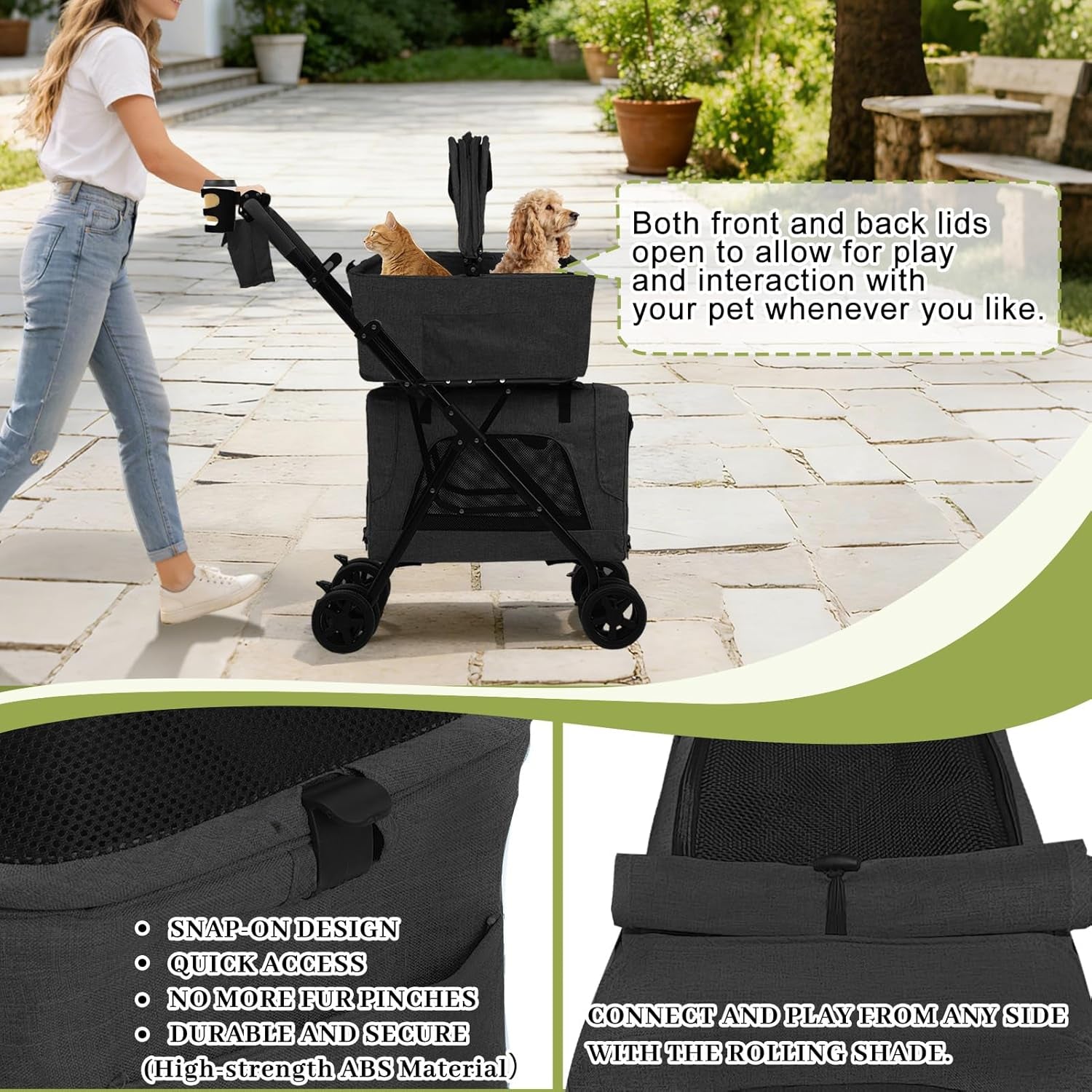 Pet Stroller for Dogs and Cats, 4 in 1 Cat Strollers for 2 Cats, Foldable Dog Stroller for Medium Dogs 20 Lbs with Cup Holder and Storage Bag, Suitable for All-Terrain, Dog Gifts