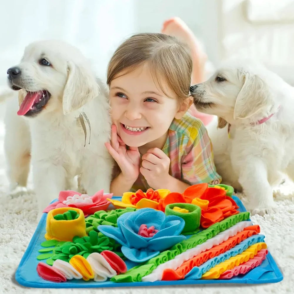 Pet Slow Food Puzzle Mat Pet Feeding Blanket Sniffing Training Mat Toy Interactive Cute Floral Design Fun Feeding Mat Supplies
