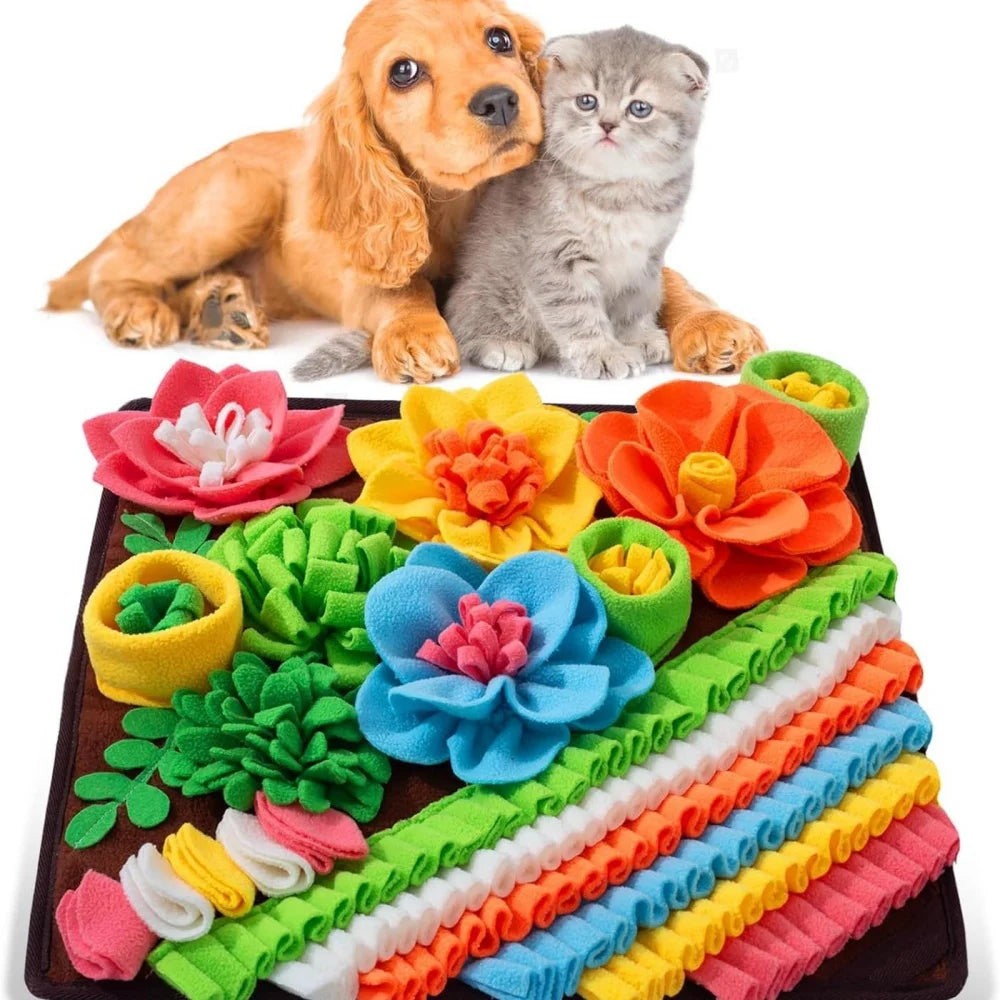 Pet Slow Food Puzzle Mat Pet Feeding Blanket Sniffing Training Mat Toy Interactive Cute Floral Design Fun Feeding Mat Supplies